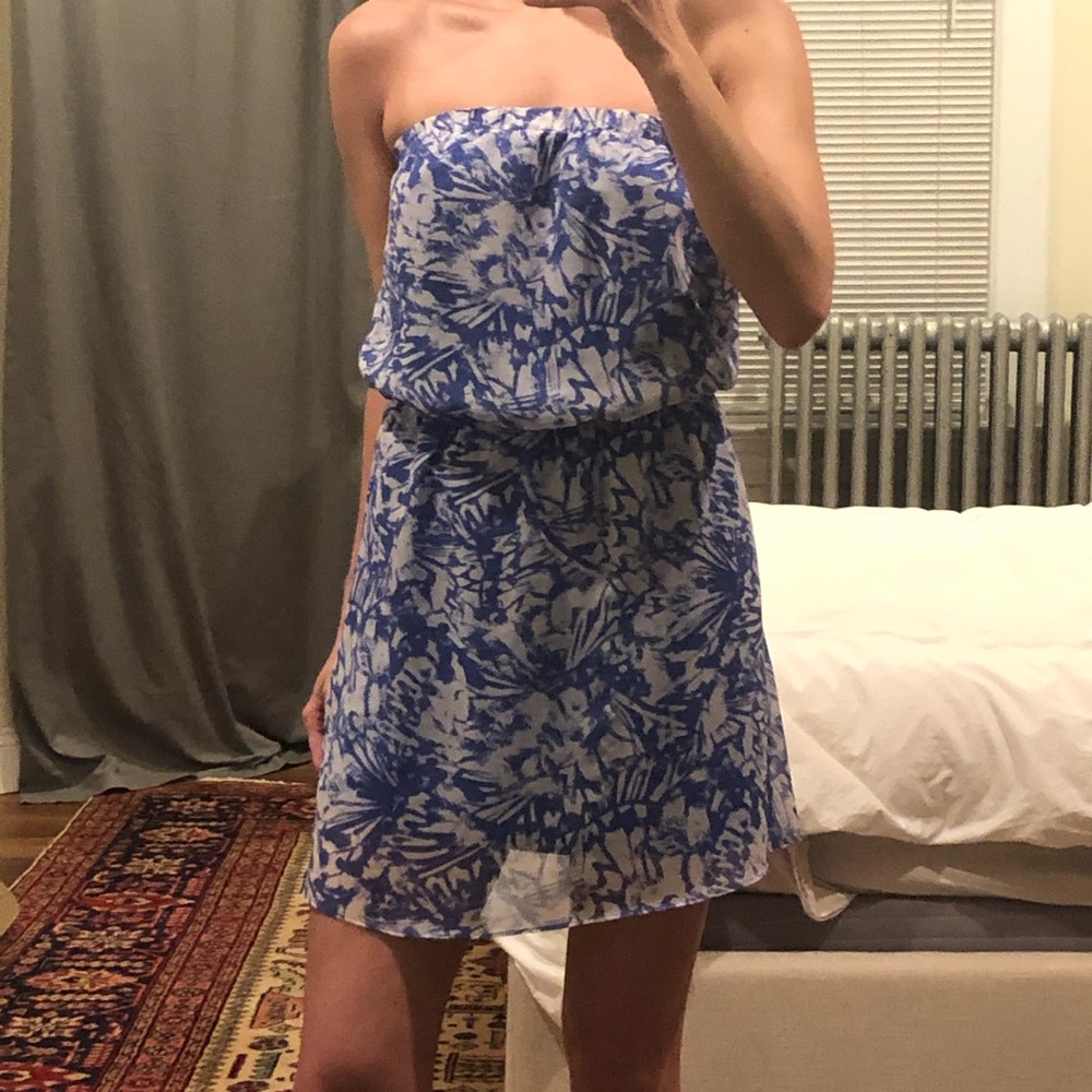 Express silky strapless floral dress - S